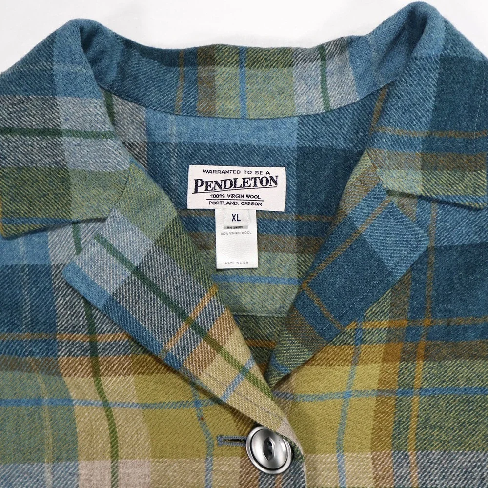 PENDLETON Heritage Limited Edition Women's XL Blue Green Plaid Wool Shacket USA - Picture 2 of 8